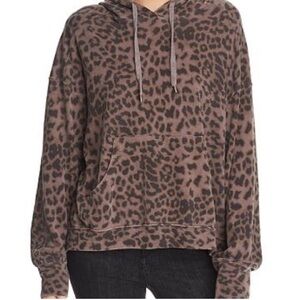 Anthropologie Sundry Leopard Print Cozy Hoodie Sweatshirt Size S Athleisure